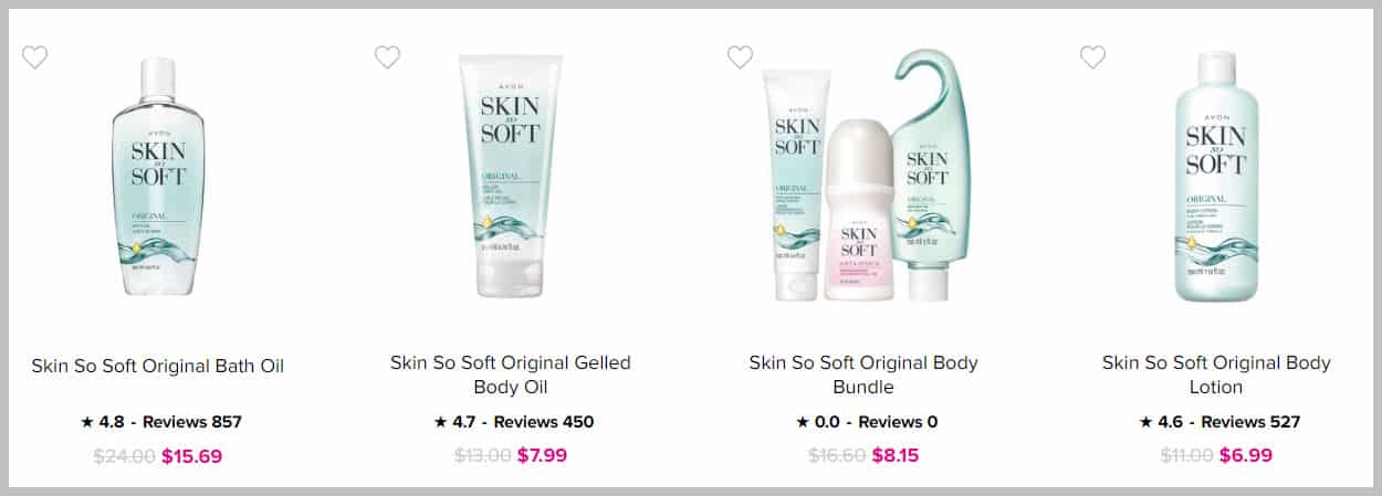 Avon Skin So Soft products on sale